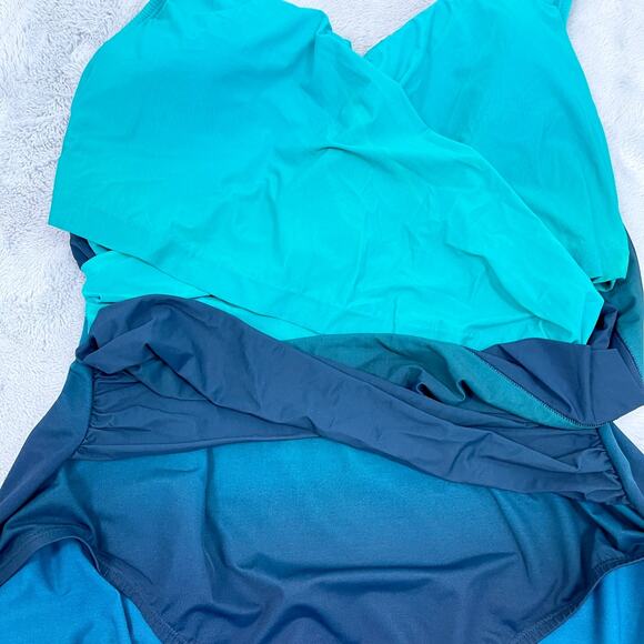 Lands End SlenderSuit Tummy Control Wrap One Piece Swimsuit Ombre Womens 22W DD - Picture 4 of 13